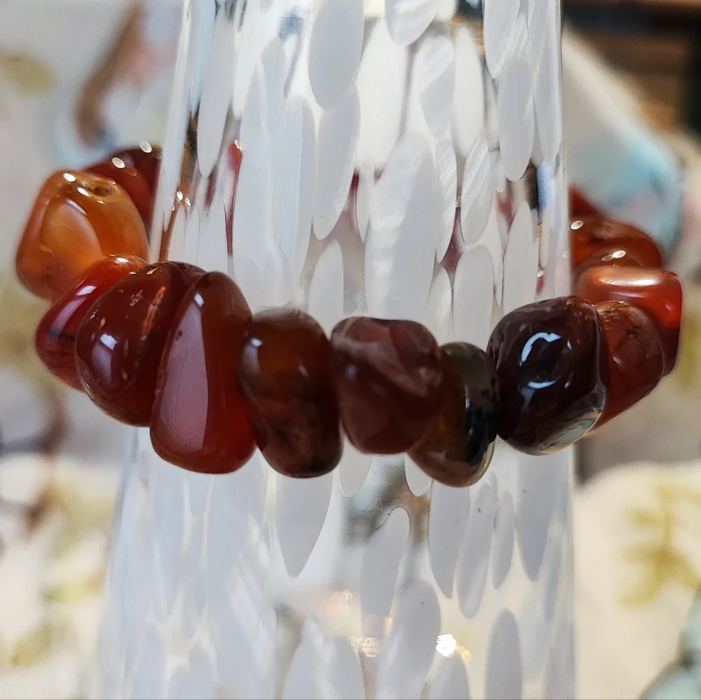 Carnelian Stretch Bracelet Tumbled Rocks Stones Hound Nature's Beauty Restrung